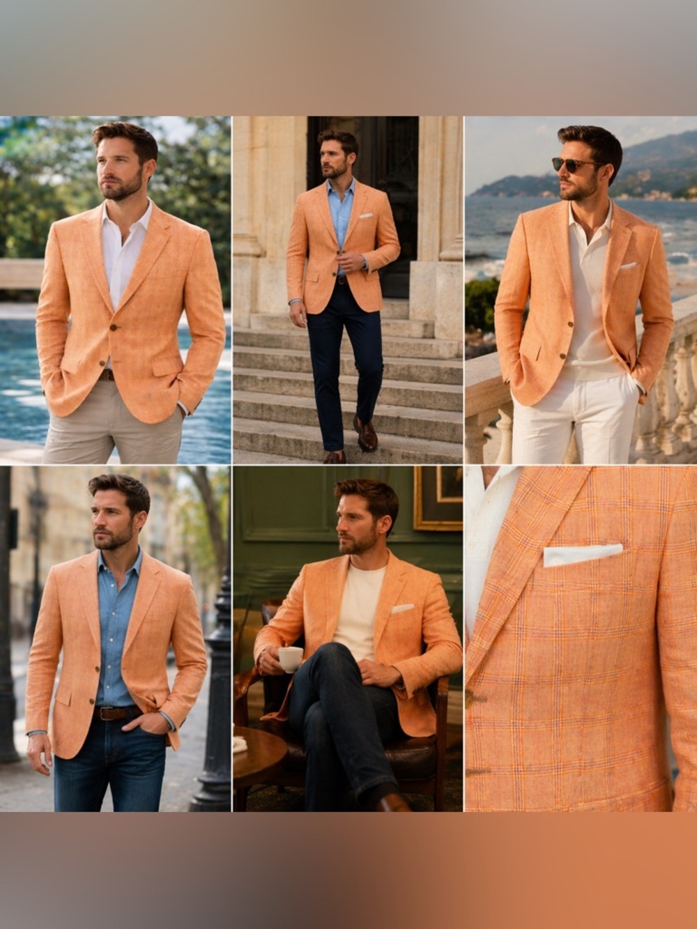 Kiton Napoli U818697 Orange Plaid Linen Cashmere Blazer Sport Coat EU 52/ US 42R - Picture 2 of 16